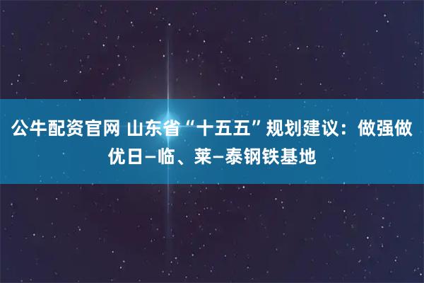 公牛配资官网 山东省“十五五”规划建议:做强做优日—临、莱—泰钢铁基地